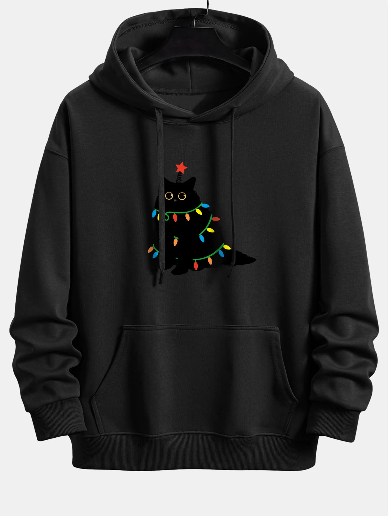 Colorful Light Black Cat Print Relax Fit Hoodie - Image 5