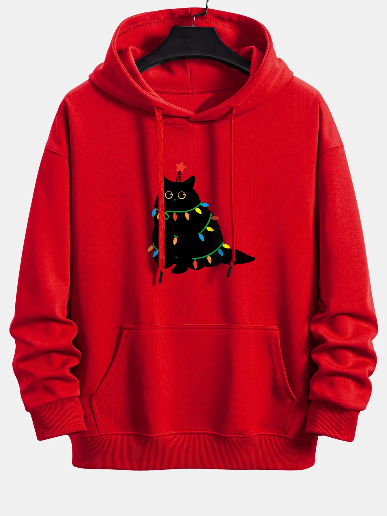 Colorful Light Black Cat Print Relax Fit Hoodie - Image 6