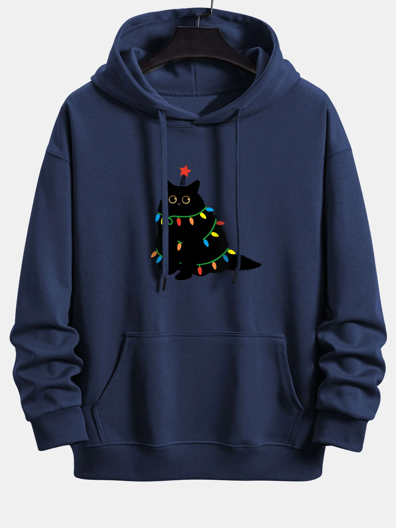 Colorful Light Black Cat Print Relax Fit Hoodie - Image 8