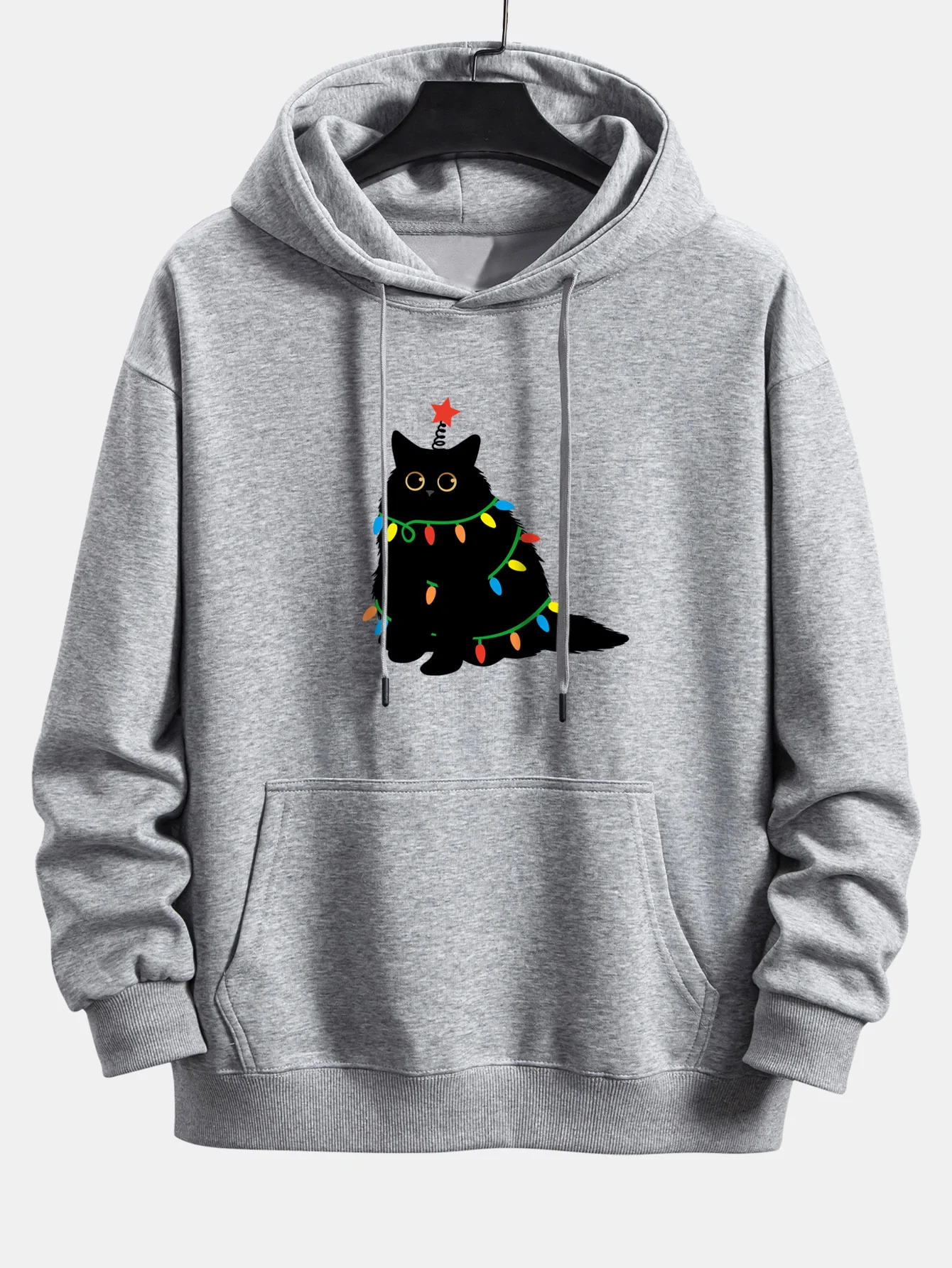 Colorful Light Black Cat Print Relax Fit Hoodie - Image 9