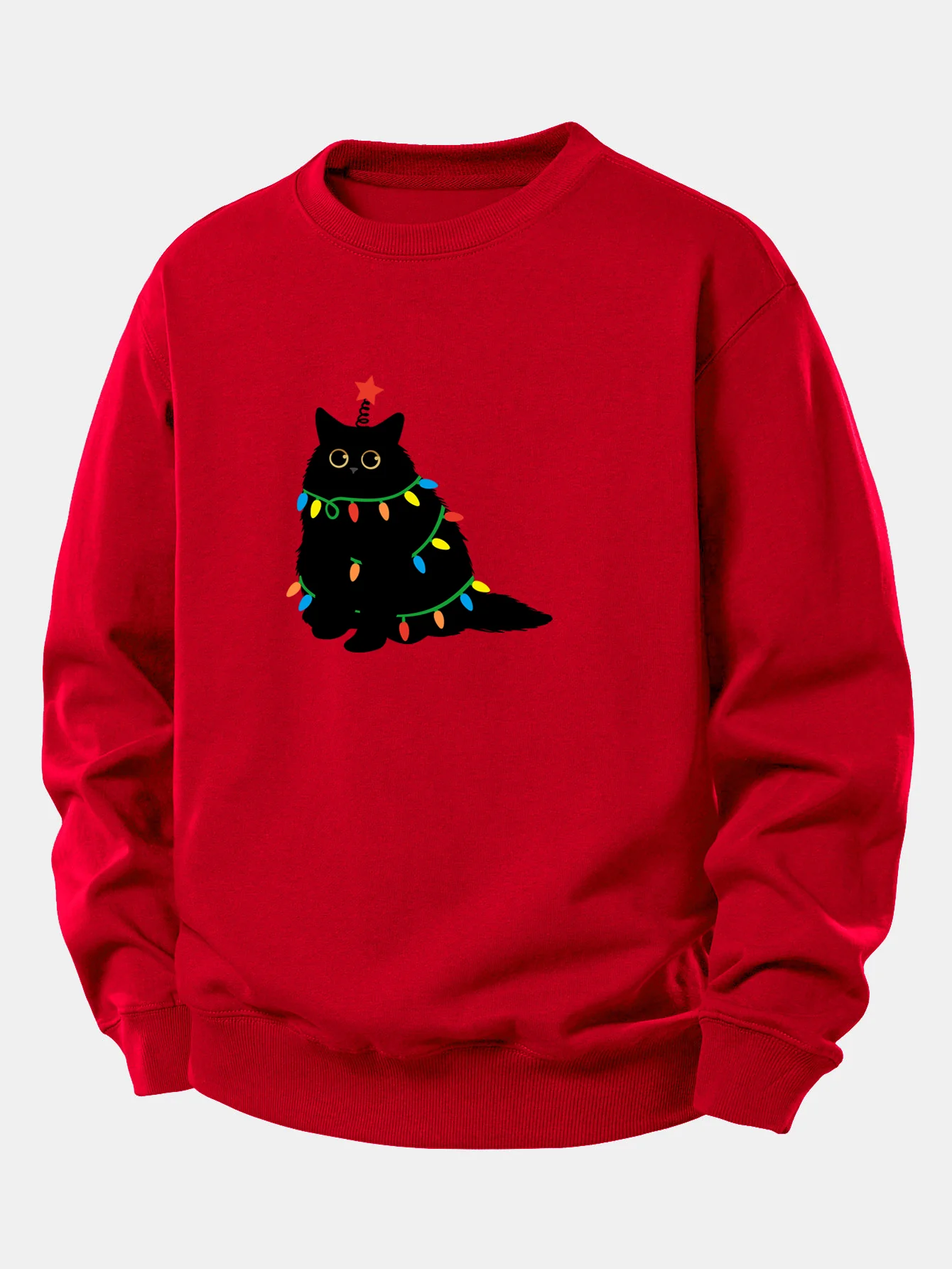 Buntes Licht Schwarze Katze Druck Locker Sitzendes Sweatshirt - Image 2