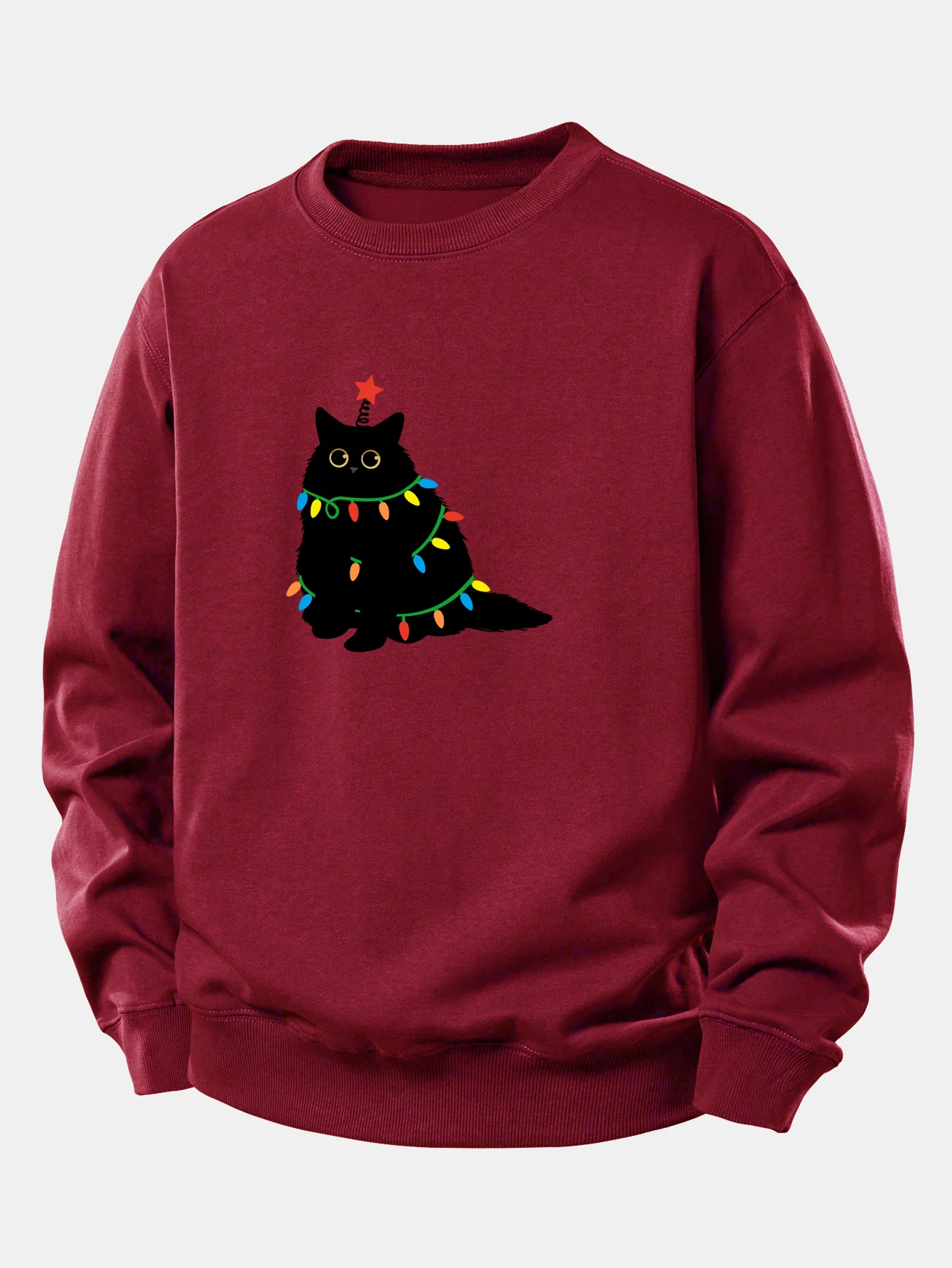 Buntes Licht Schwarze Katze Druck Locker Sitzendes Sweatshirt - Image 3