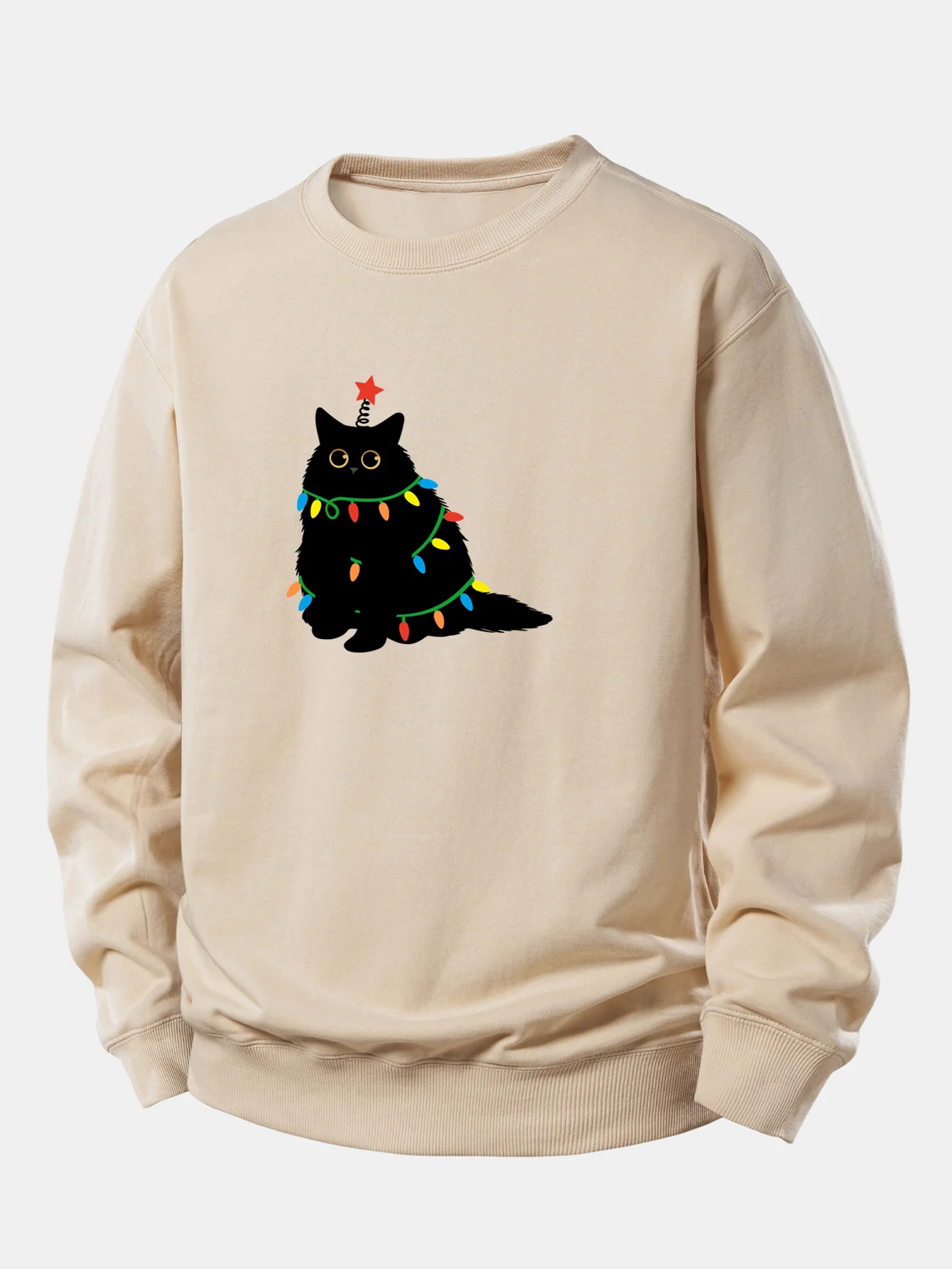 Buntes Licht Schwarze Katze Druck Locker Sitzendes Sweatshirt - Image 4