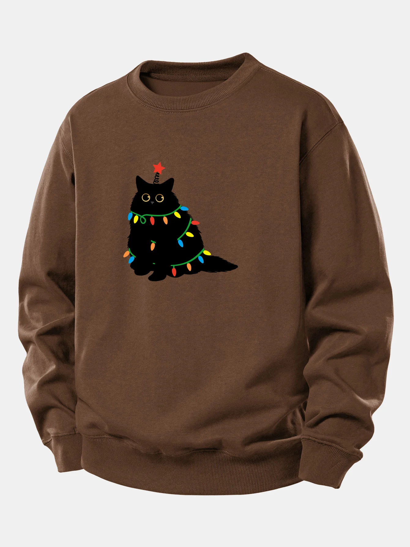 Buntes Licht Schwarze Katze Druck Locker Sitzendes Sweatshirt - Image 7