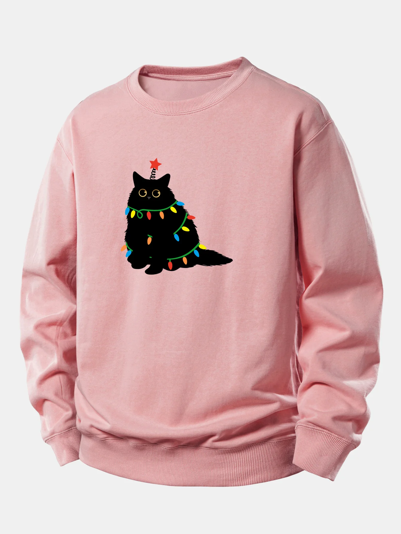 Buntes Licht Schwarze Katze Druck Locker Sitzendes Sweatshirt - Image 8