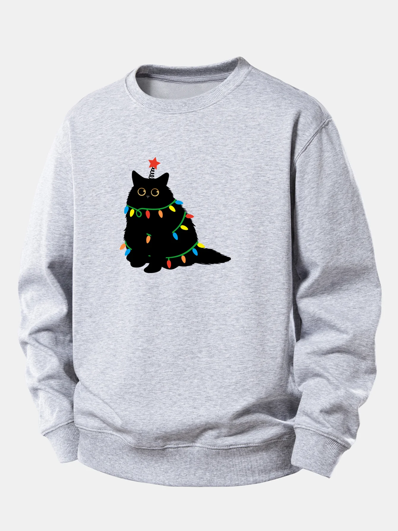 Buntes Licht Schwarze Katze Druck Locker Sitzendes Sweatshirt - Image 9