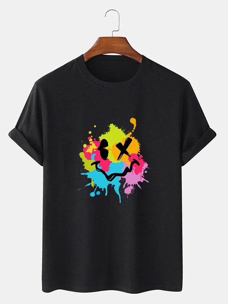 Buntes Schlamm-Spritzer Smiley-Gesicht Druck T-Shirt - Image 2