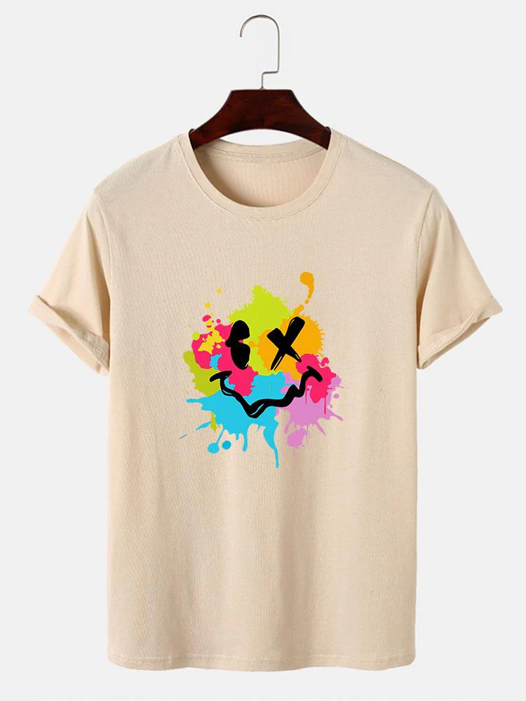 Buntes Schlamm-Spritzer Smiley-Gesicht Druck T-Shirt - Image 3