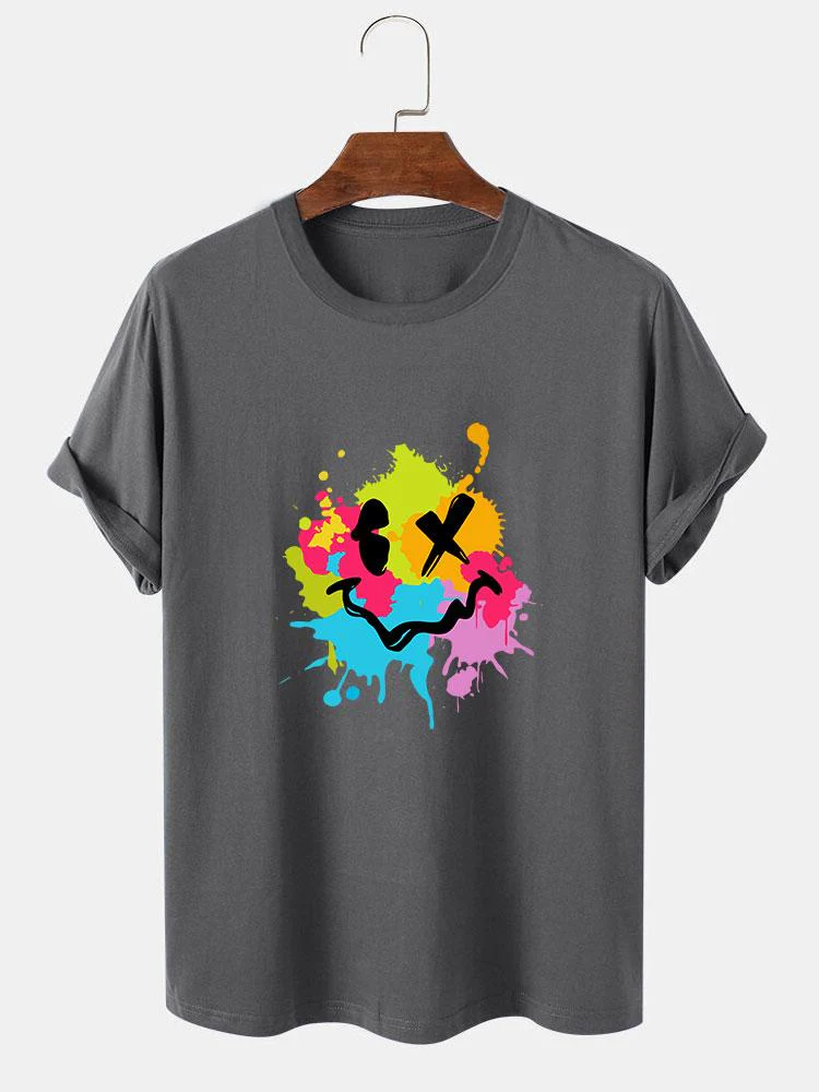 Buntes Schlamm-Spritzer Smiley-Gesicht Druck T-Shirt - Image 4