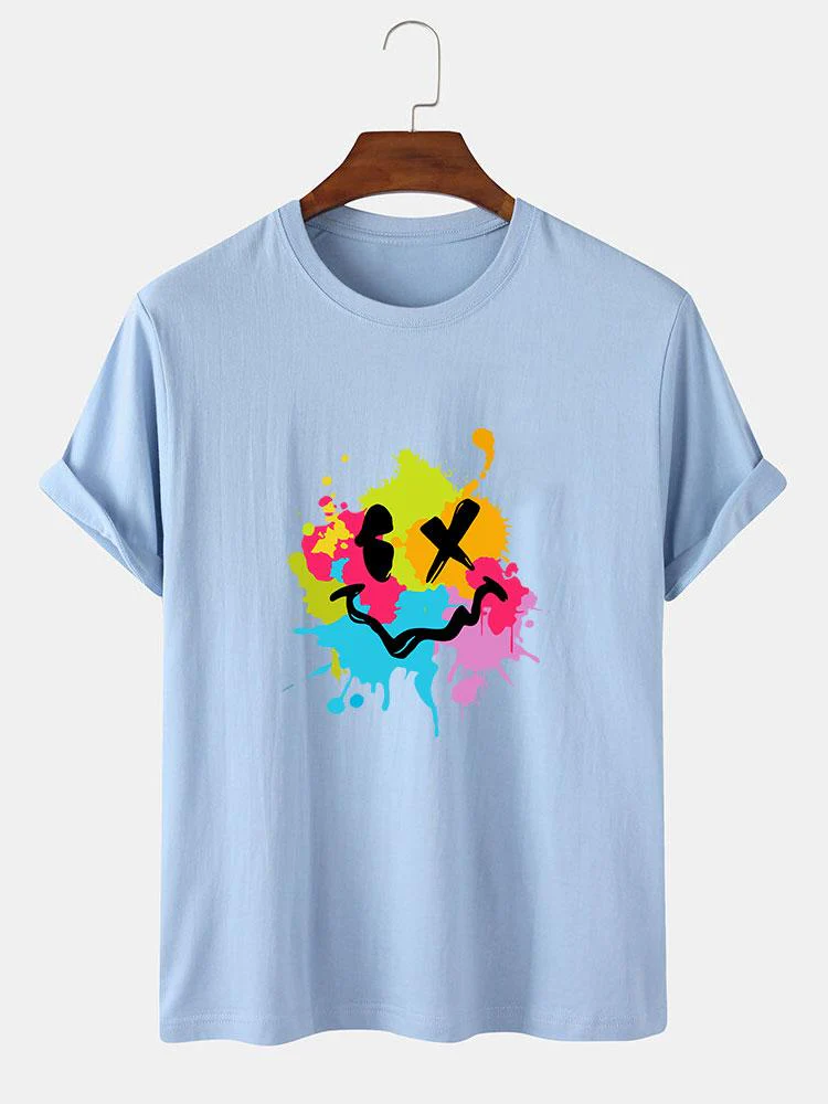 Buntes Schlamm-Spritzer Smiley-Gesicht Druck T-Shirt - Image 5