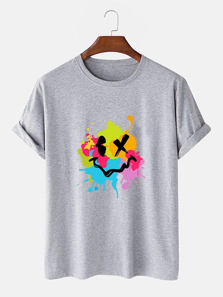 Buntes Schlamm-Spritzer Smiley-Gesicht Druck T-Shirt - Image 6