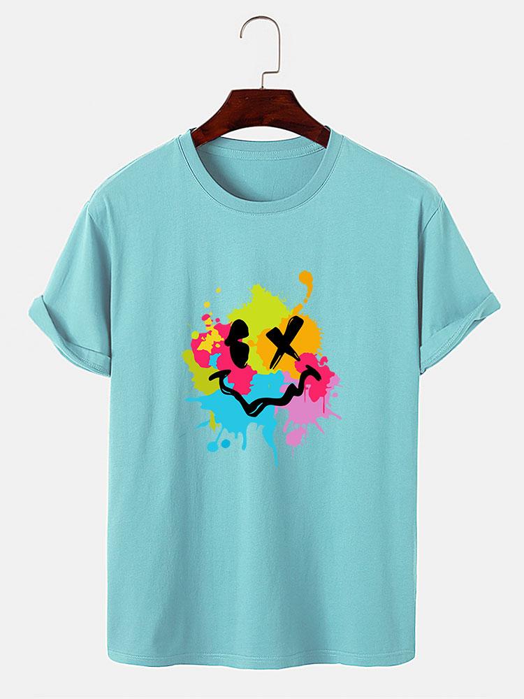 Buntes Schlamm-Spritzer Smiley-Gesicht Druck T-Shirt - Image 7