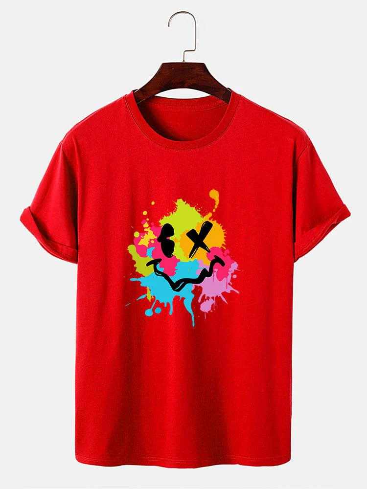 Buntes Schlamm-Spritzer Smiley-Gesicht Druck T-Shirt - Image 9