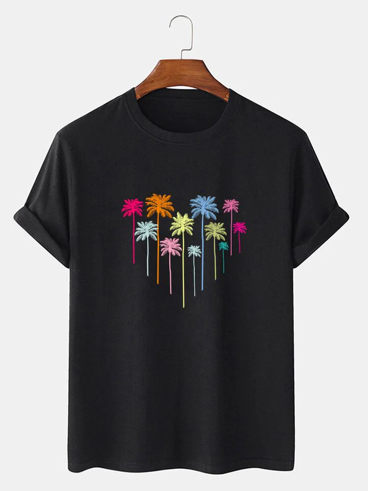 Buntes Palmenbaum-Print T-Shirt