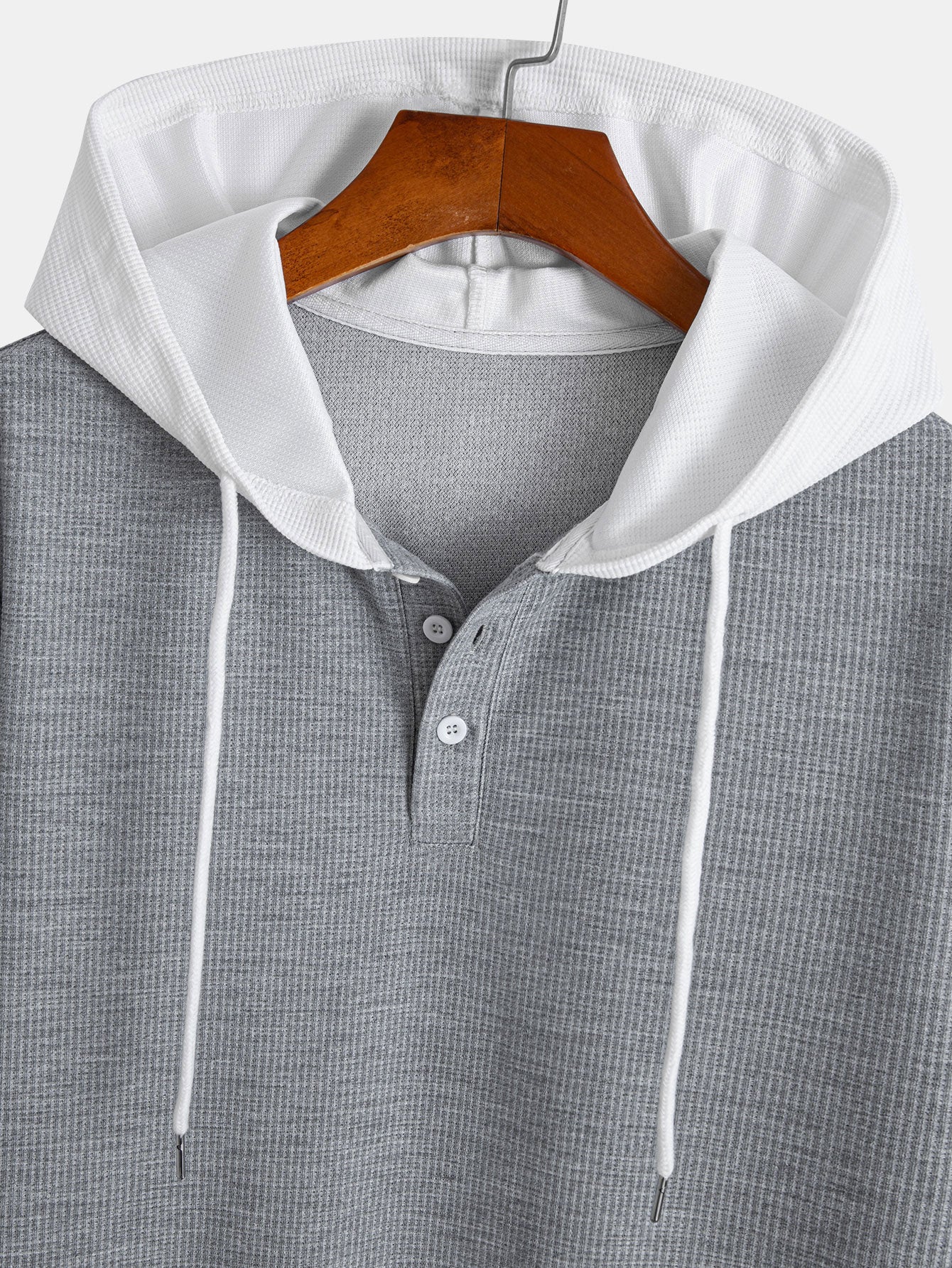 Contrast Button-Placket Waffle Hooded T-Shirt & 2 In 1 Waffle 7″‌ Shorts - Image 11