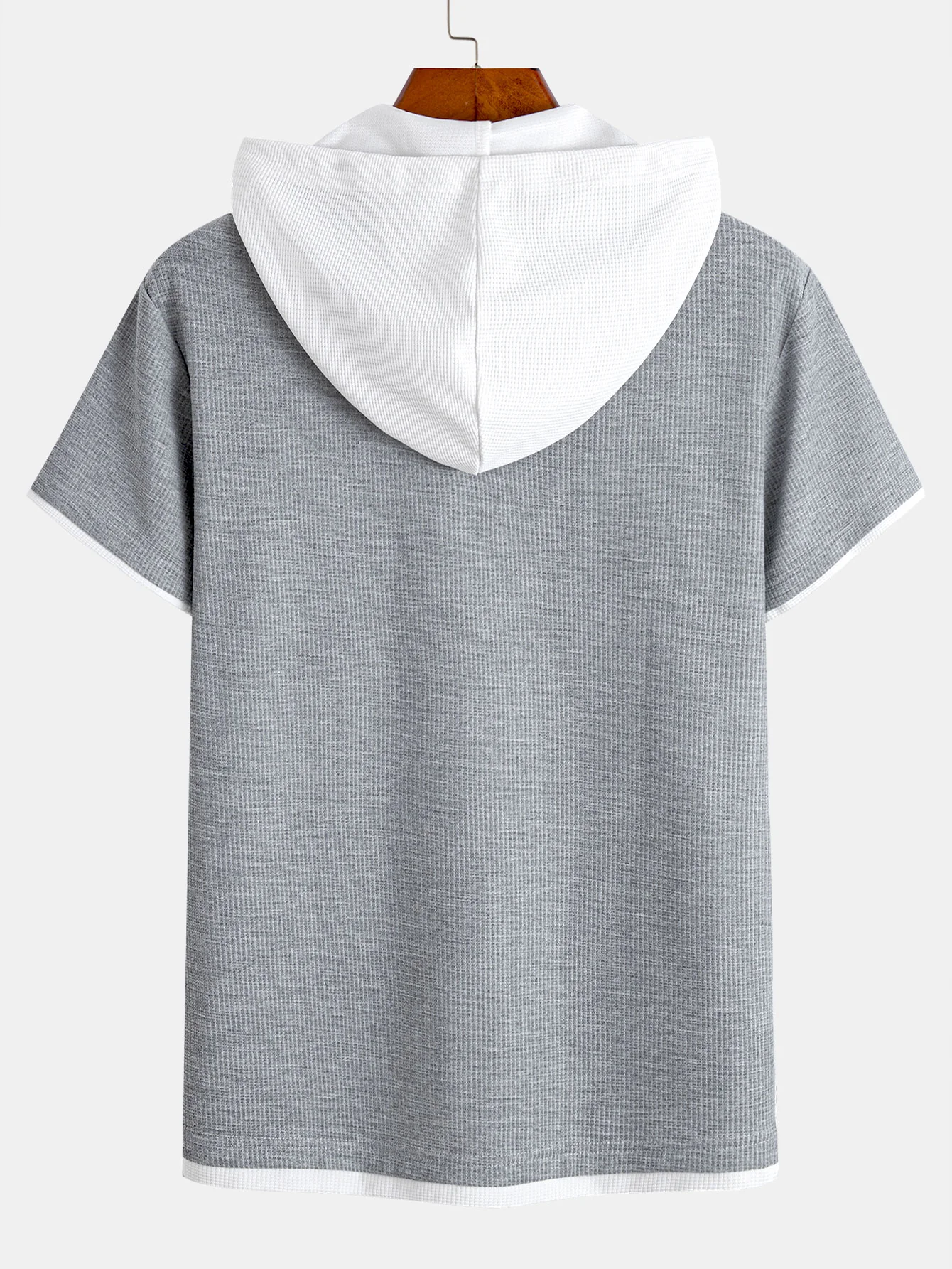 Contrast Button-Placket Waffle Hooded T-Shirt & 2 In 1 Waffle 7″‌ Shorts - Image 4