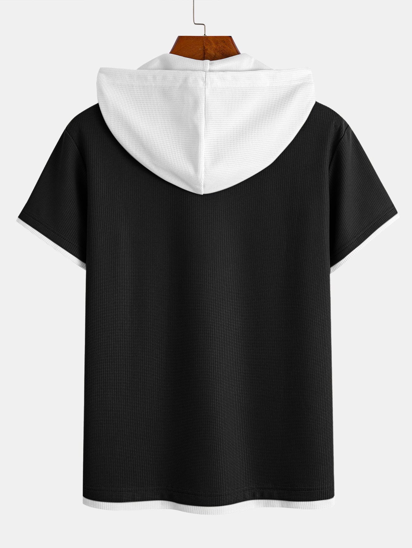 Contrast Button-Placket Waffle Hooded T-Shirt & 2 In 1 Waffle 7″‌ Shorts - Image 6
