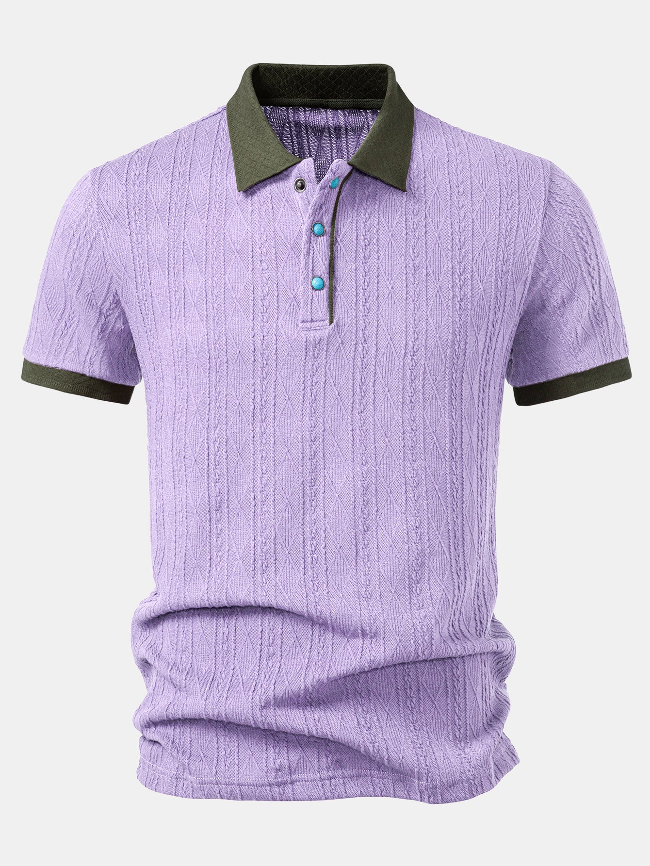 Contrast Collar Geometric Jacquard Knit Polo - Image 11