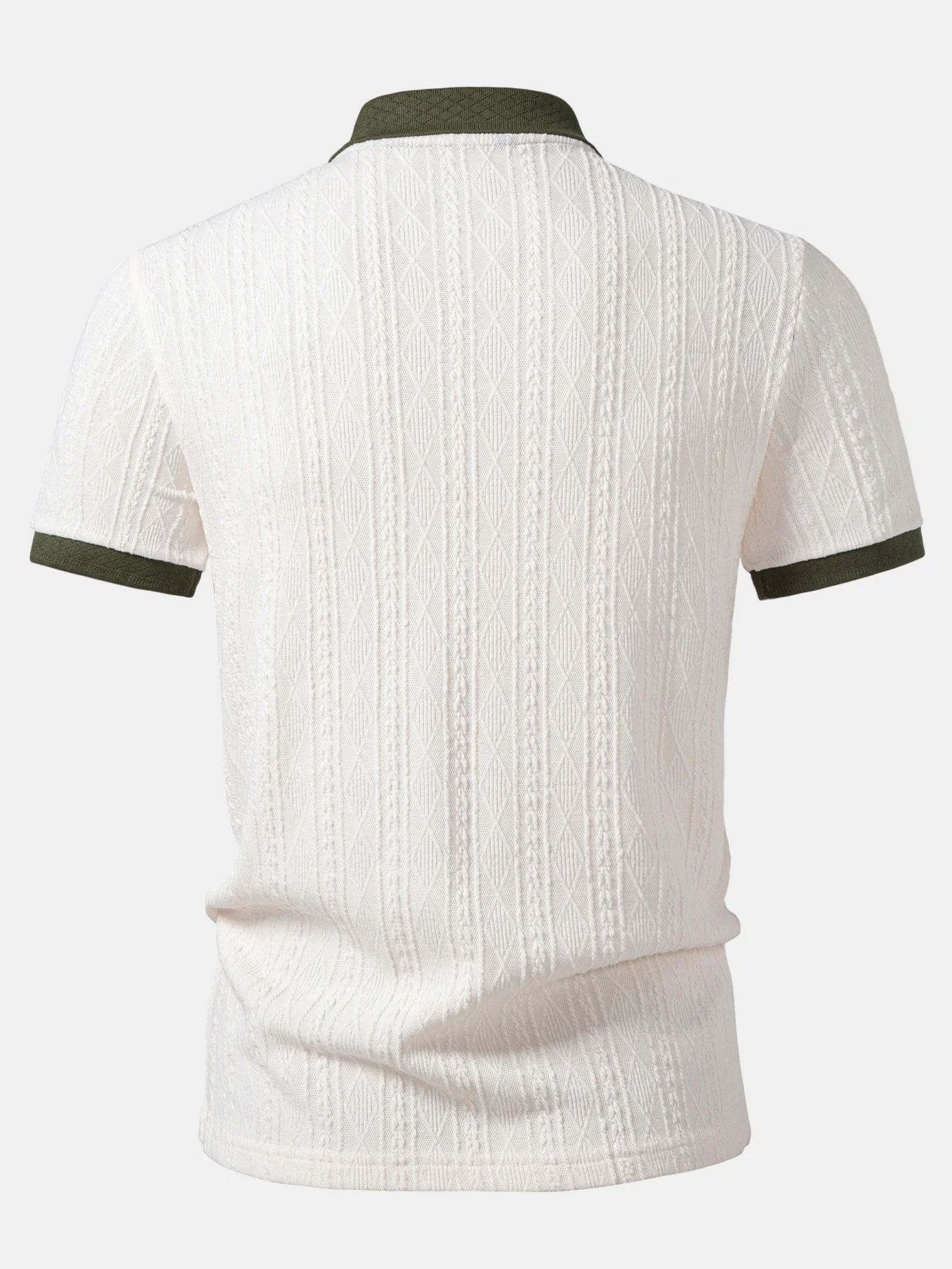 Contrast Collar Geometric Jacquard Knit Polo - Image 2