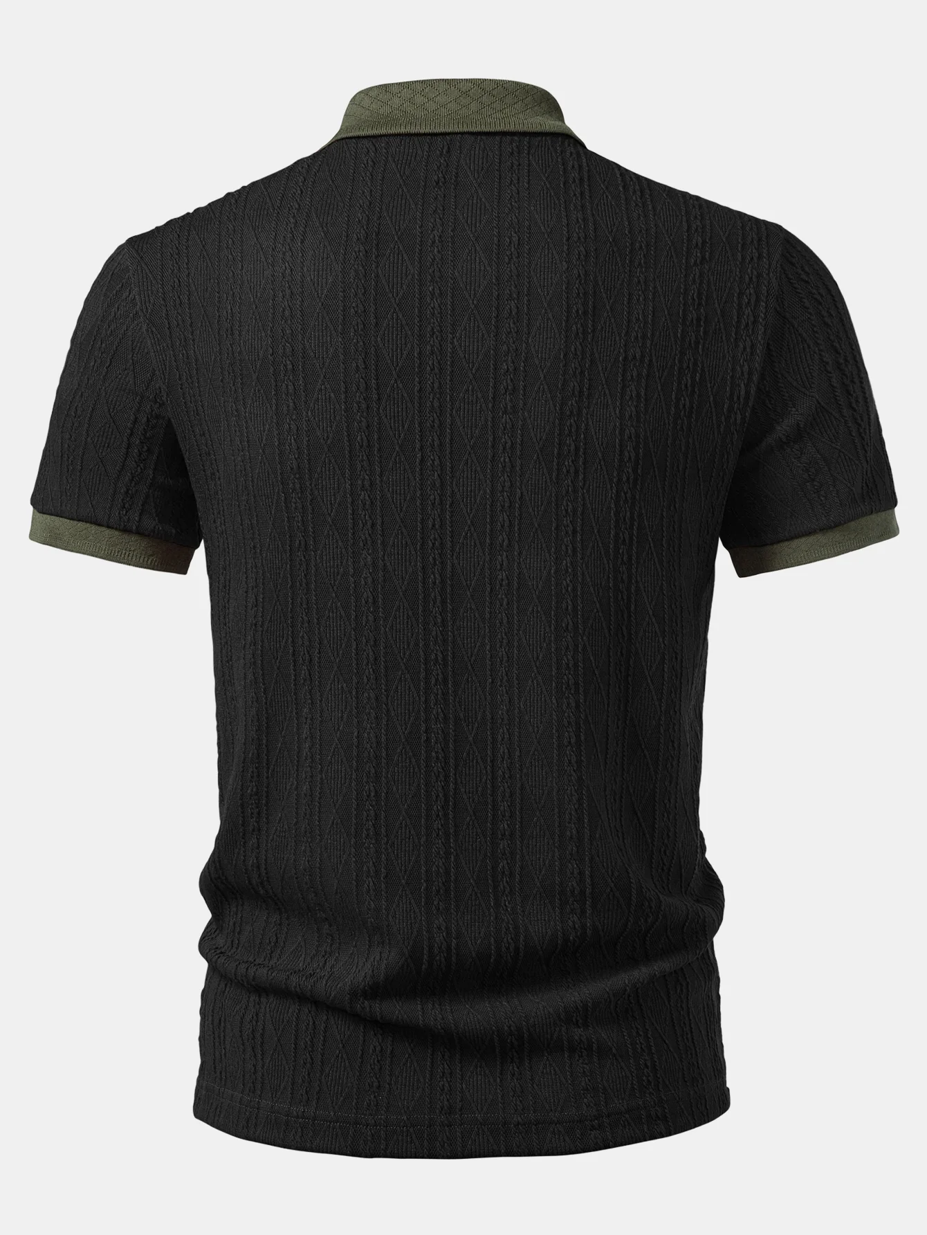 Contrast Collar Geometric Jacquard Knit Polo - Image 4