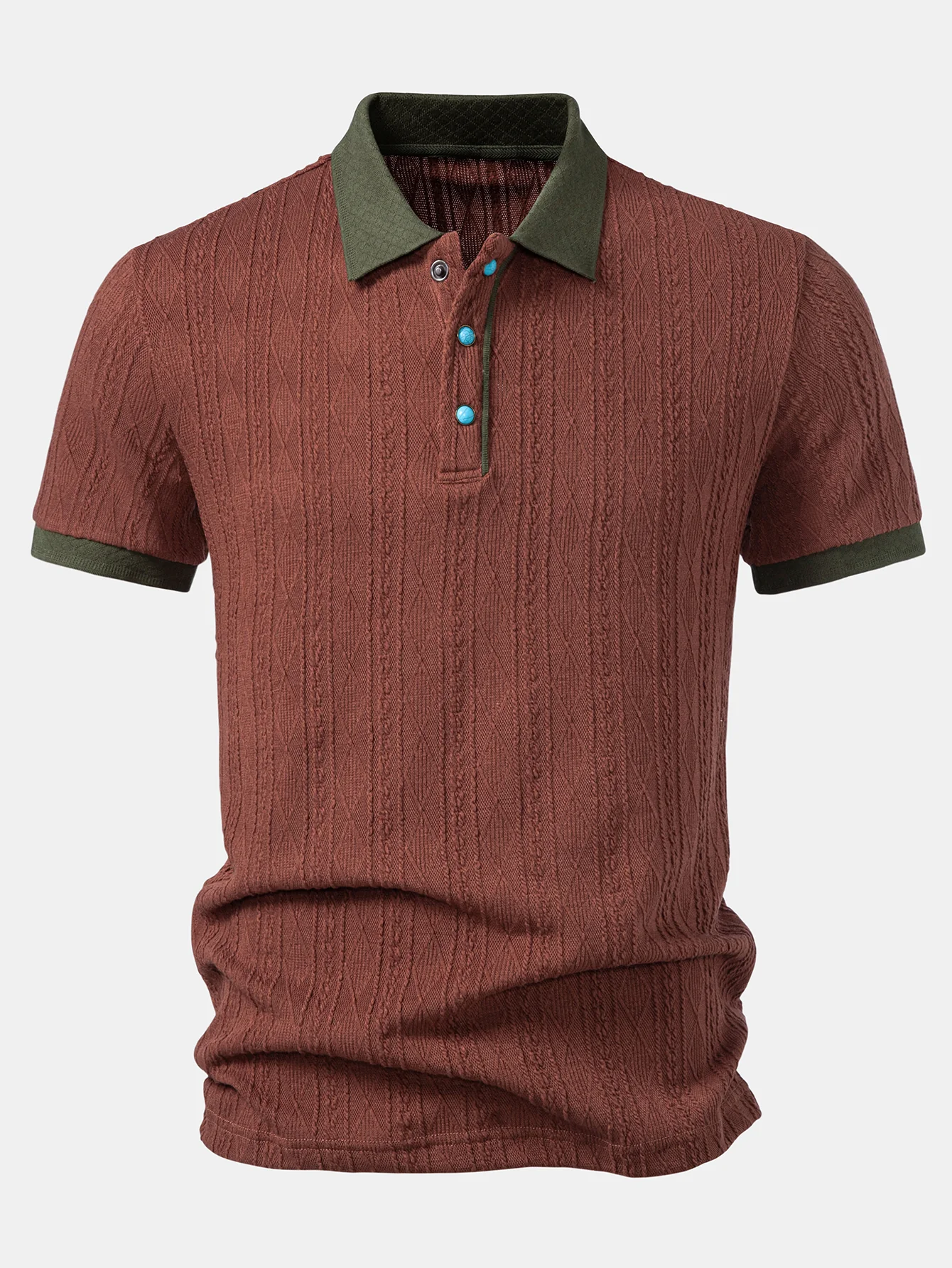 Contrast Collar Geometric Jacquard Knit Polo - Image 5