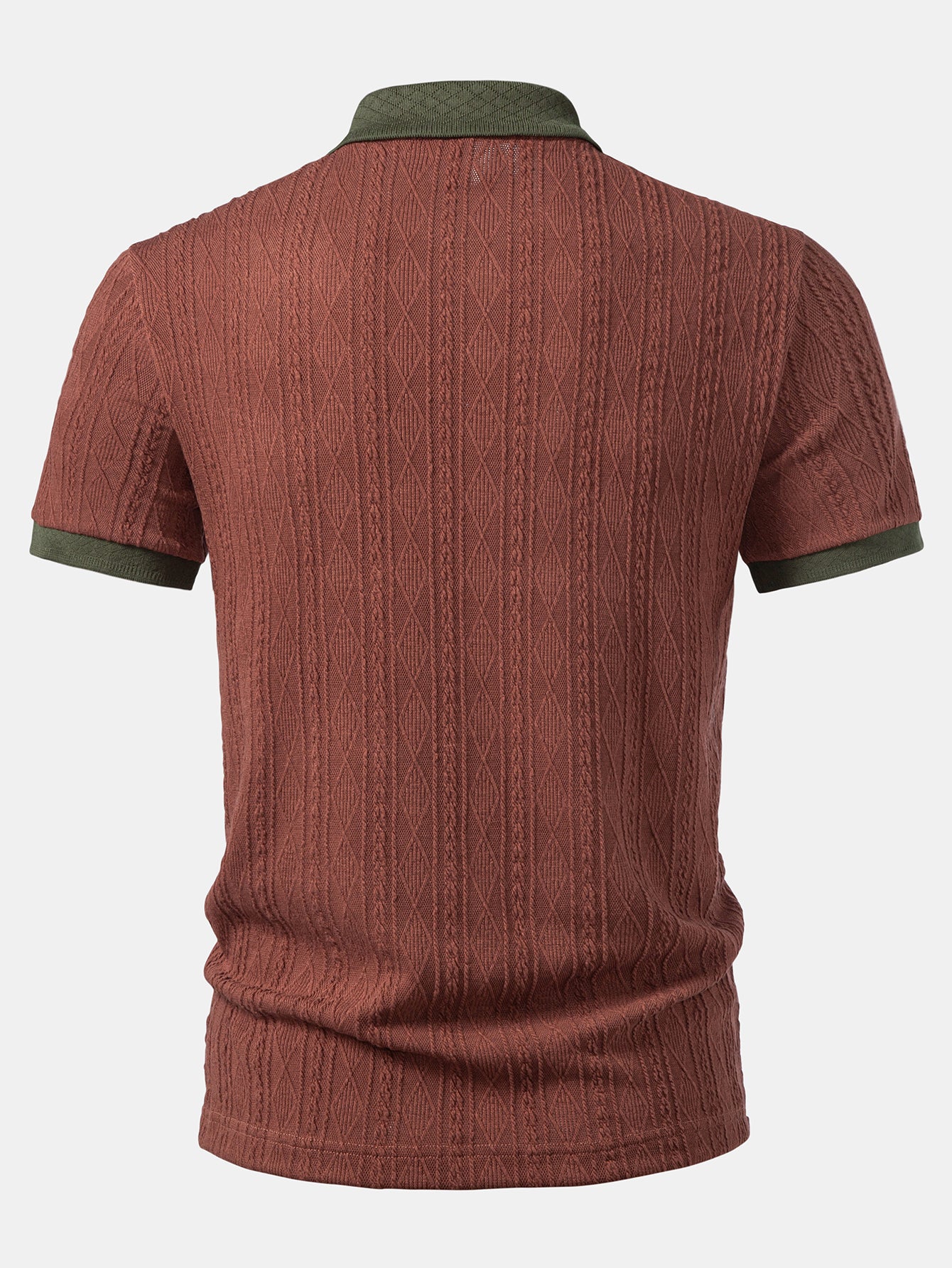 Contrast Collar Geometric Jacquard Knit Polo - Image 6