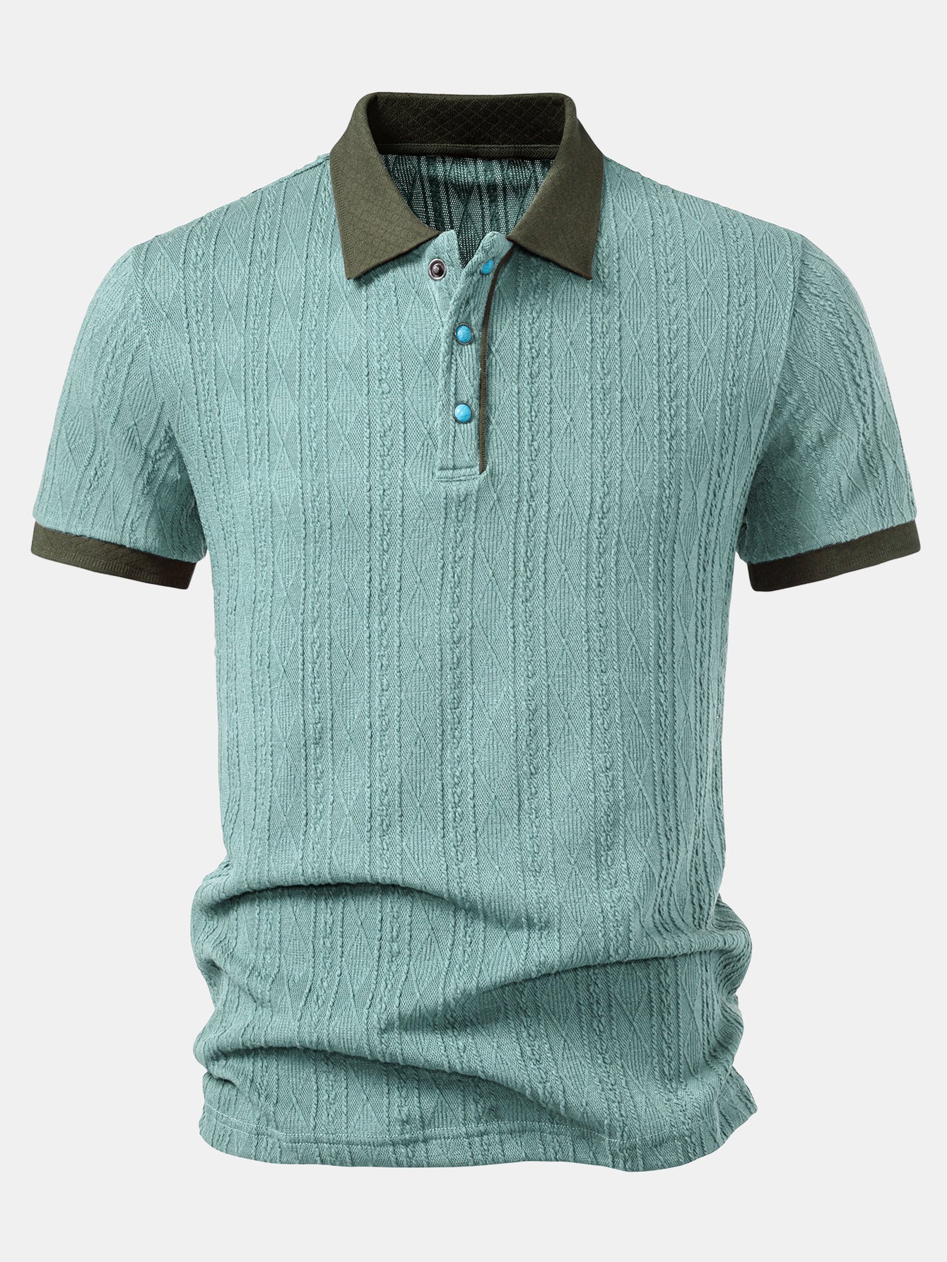 Contrast Collar Geometric Jacquard Knit Polo - Image 7