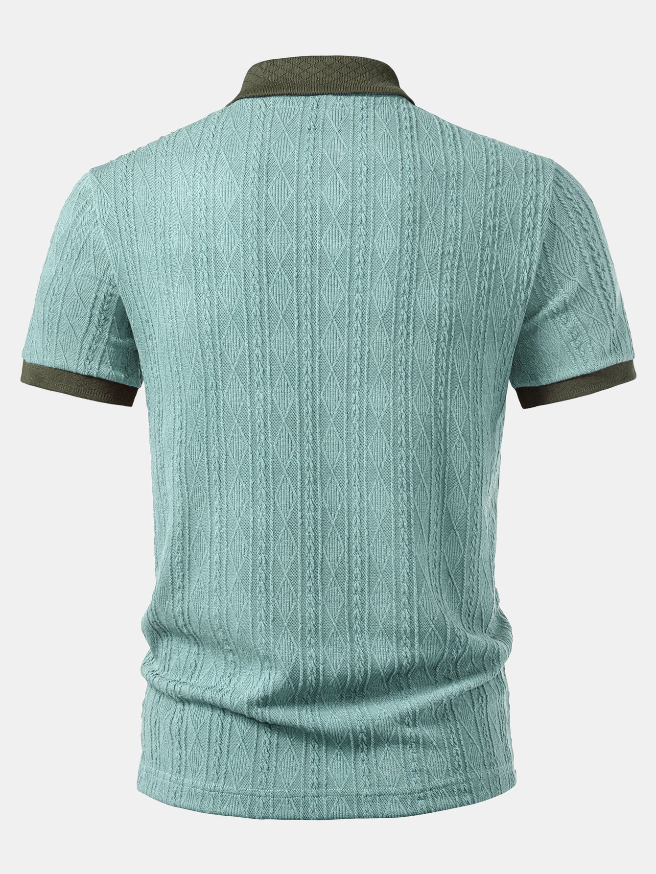 Contrast Collar Geometric Jacquard Knit Polo - Image 8