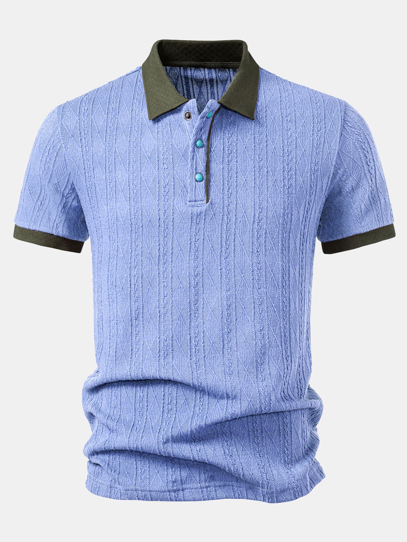 Contrast Collar Geometric Jacquard Knit Polo - Image 9