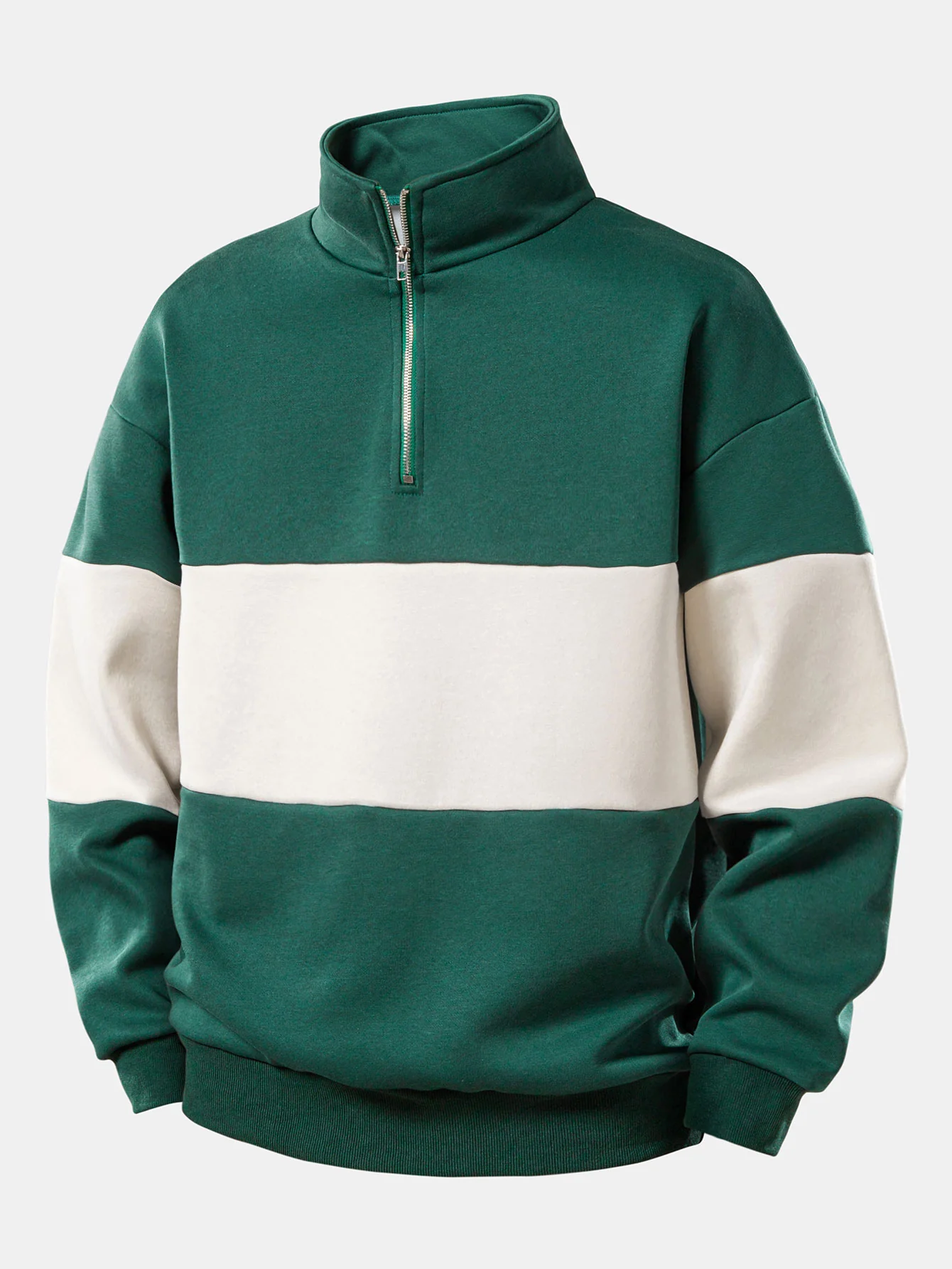 Relaxed Fit Sweatshirt mit Kontrastfarbe und Viertel-Reißverschluss