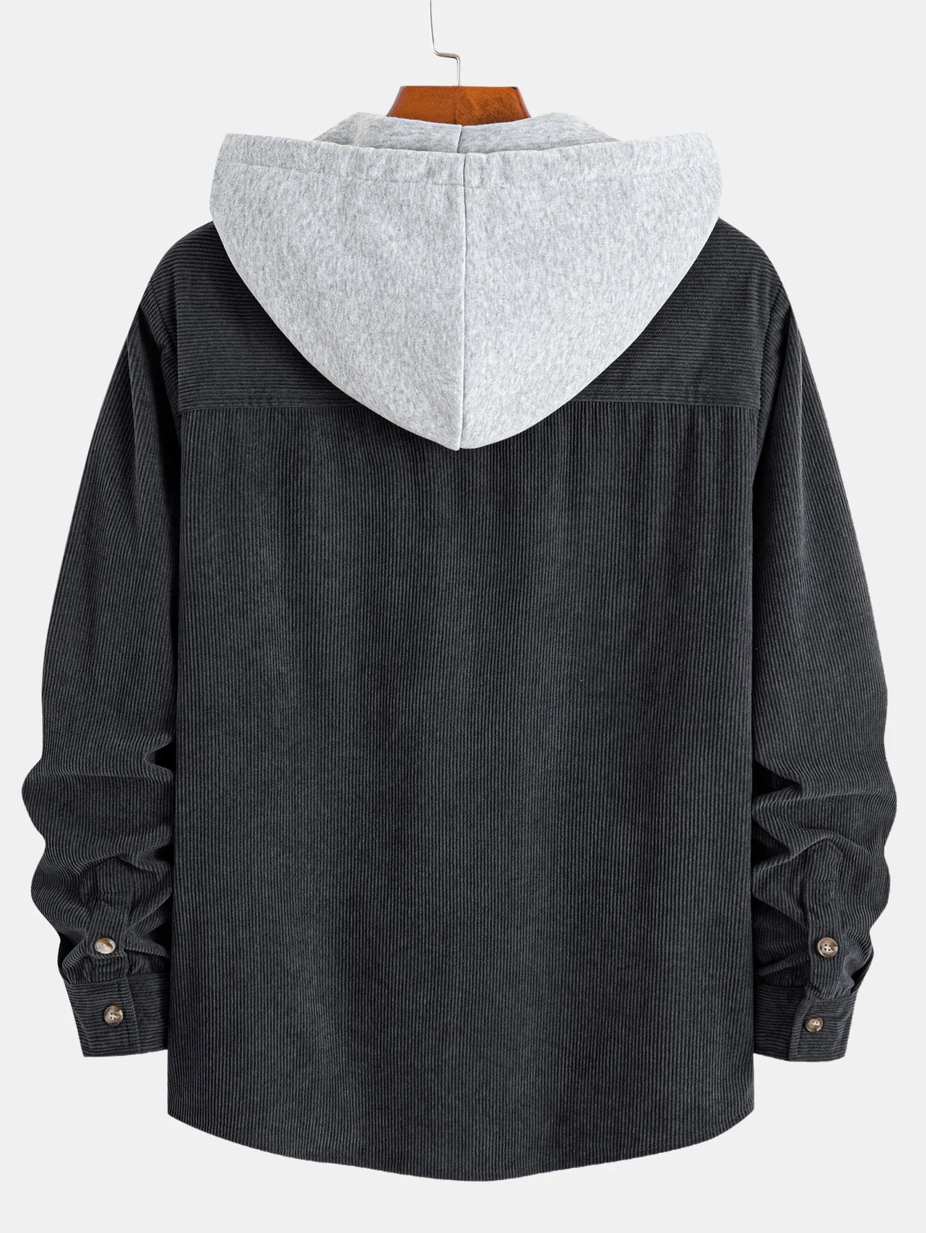 Contrast Corduroy Hooded Overshirt With Pockets - Image 2