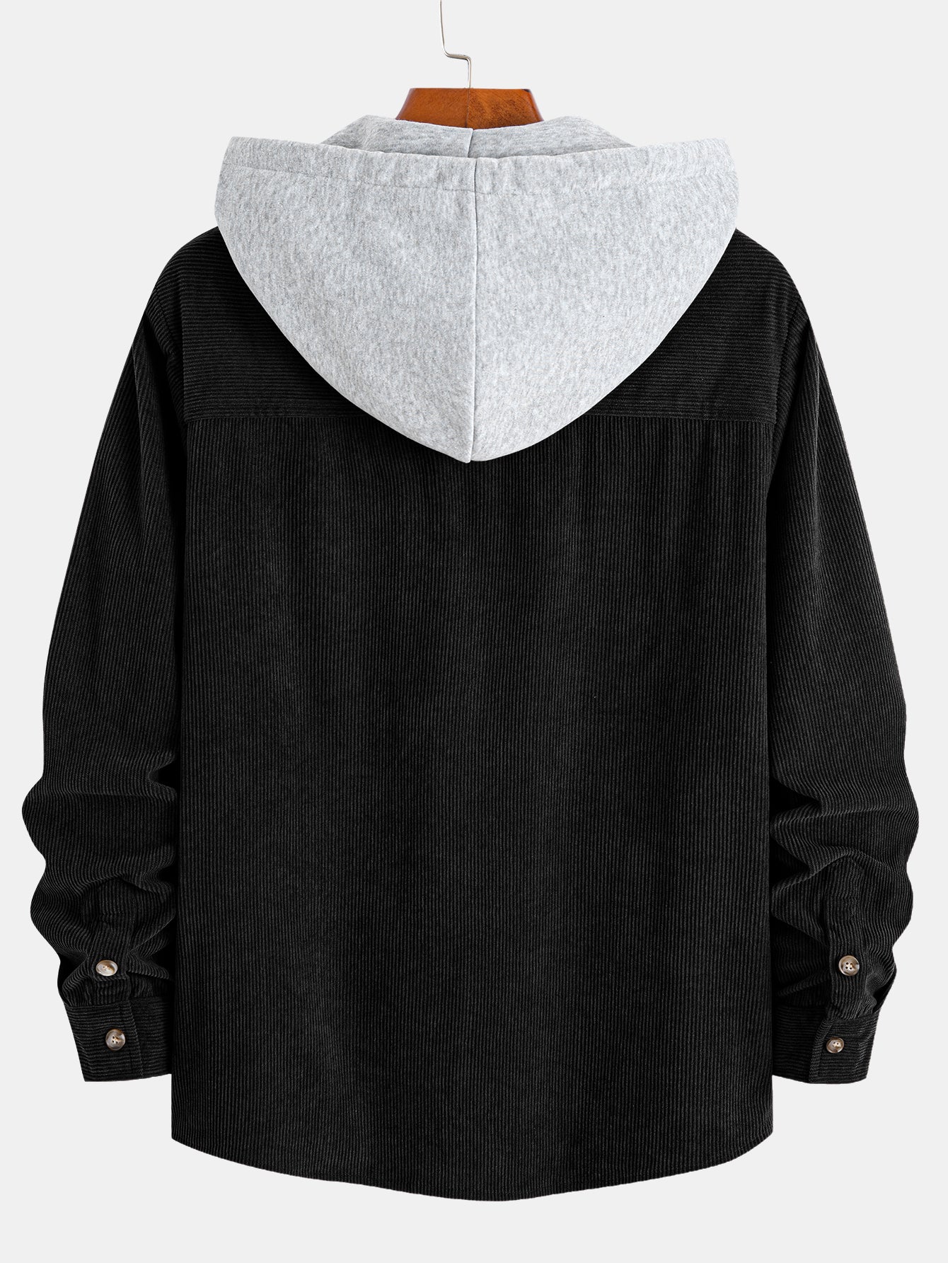 Contrast Corduroy Hooded Overshirt With Pockets - Image 4