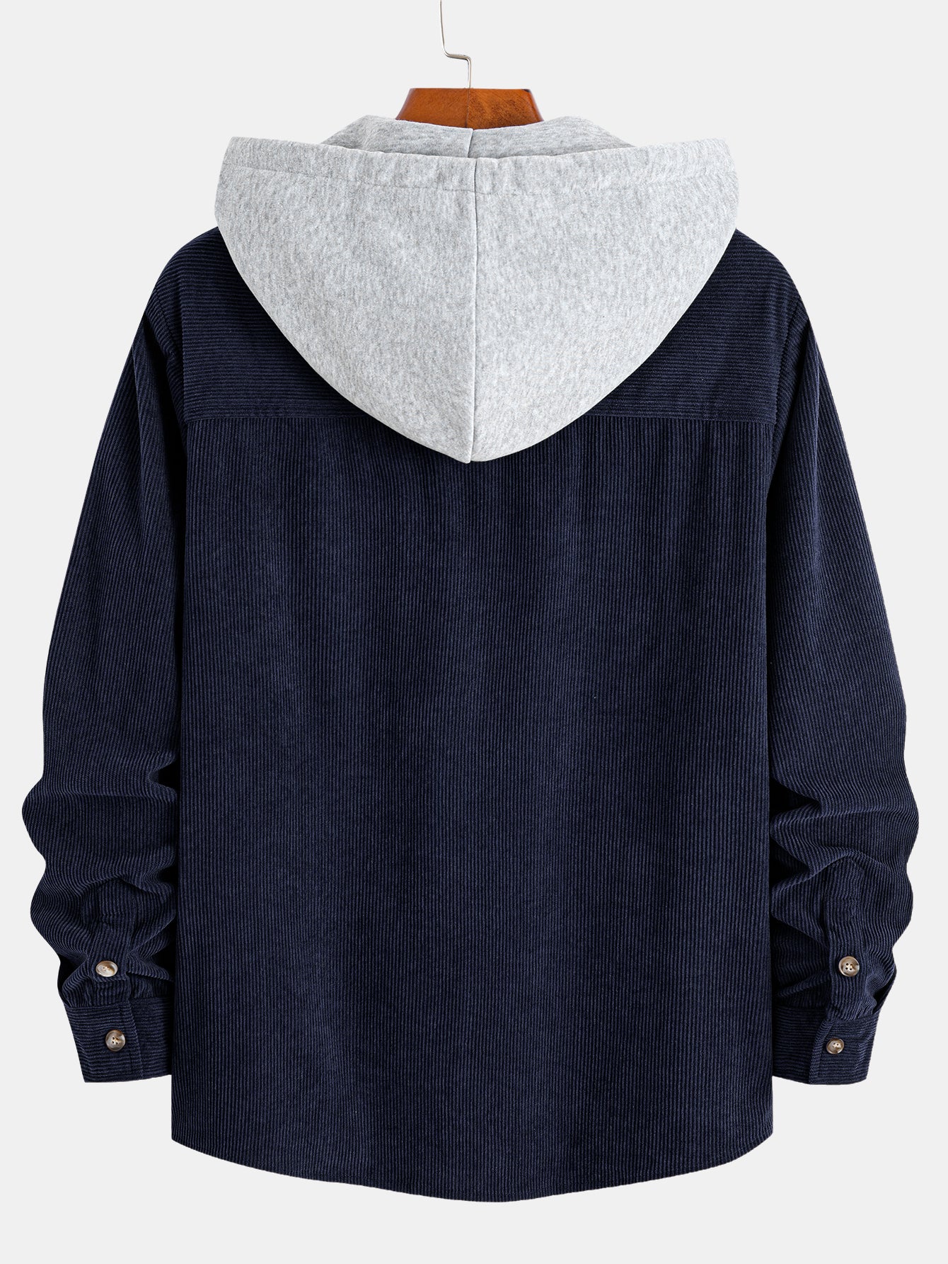 Contrast Corduroy Hooded Overshirt With Pockets - Image 6