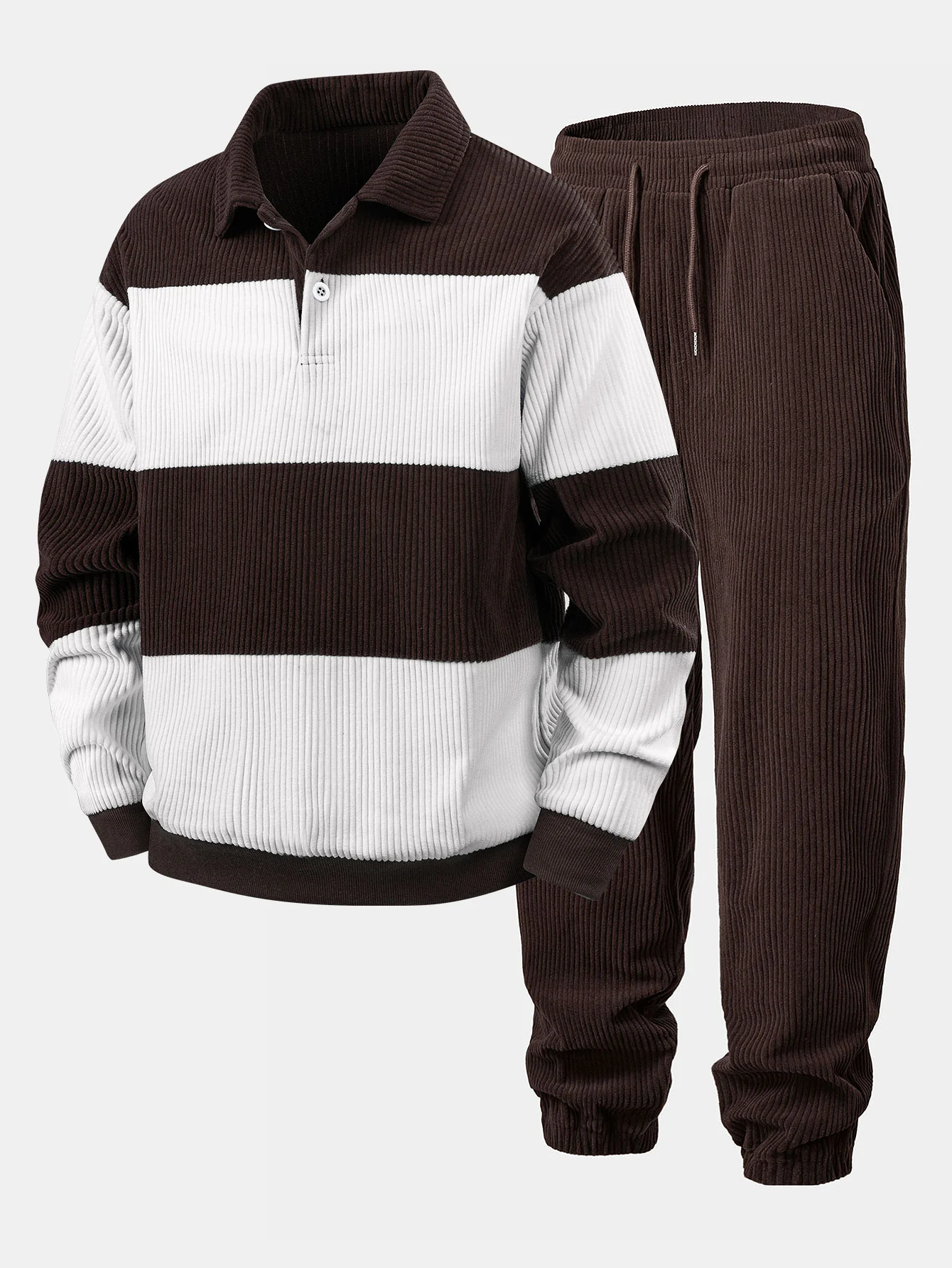 Contrast Corduroy Polo Sweatshirt & Corduroy Jogger Pants - Image 2