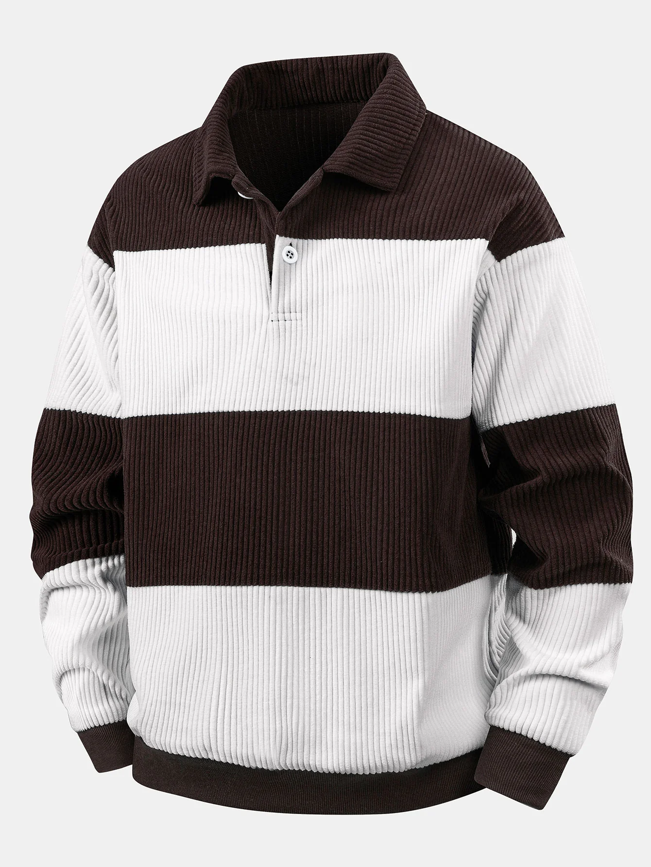 Contrast Corduroy Polo Sweatshirt - Image 2