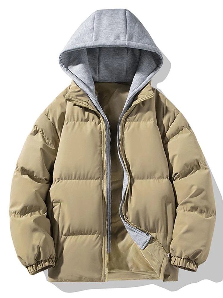 Kontrastierender abnehmbarer Kapuzen-Puffer-Mantel - Image 10