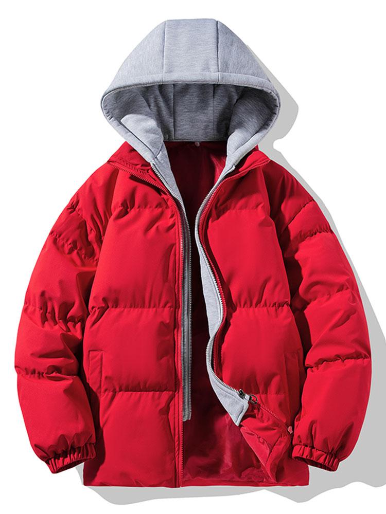 Kontrastierender abnehmbarer Kapuzen-Puffer-Mantel - Image 11