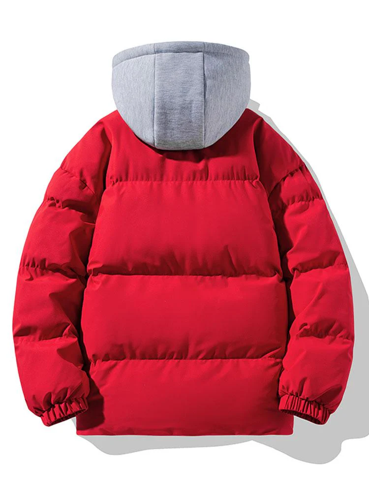 Kontrastierender abnehmbarer Kapuzen-Puffer-Mantel - Image 12