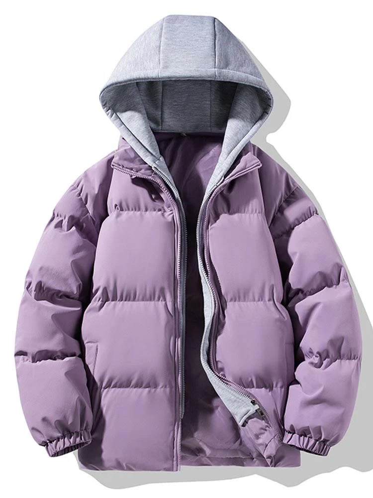 Kontrastierender abnehmbarer Kapuzen-Puffer-Mantel - Image 13