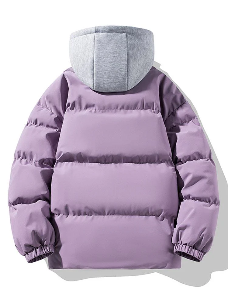 Kontrastierender abnehmbarer Kapuzen-Puffer-Mantel - Image 14