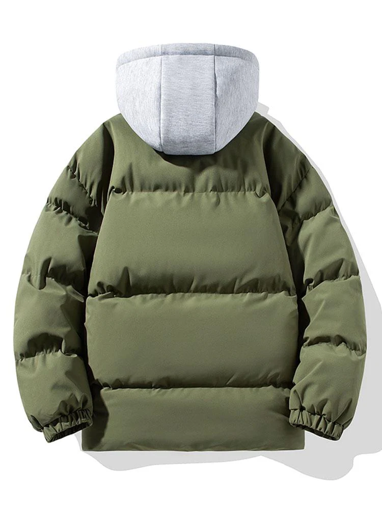 Kontrastierender abnehmbarer Kapuzen-Puffer-Mantel - Image 2