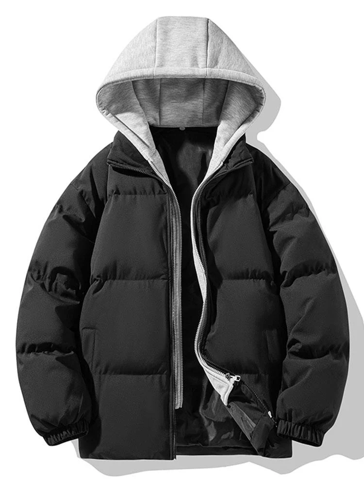 Kontrastierender abnehmbarer Kapuzen-Puffer-Mantel - Image 3