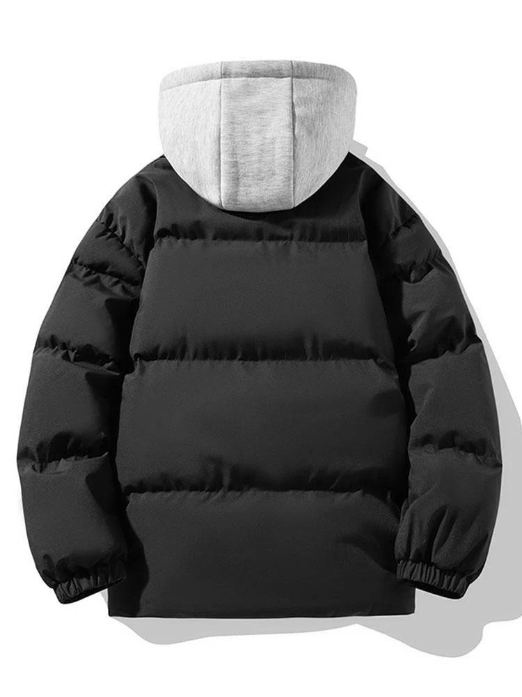 Kontrastierender abnehmbarer Kapuzen-Puffer-Mantel - Image 4