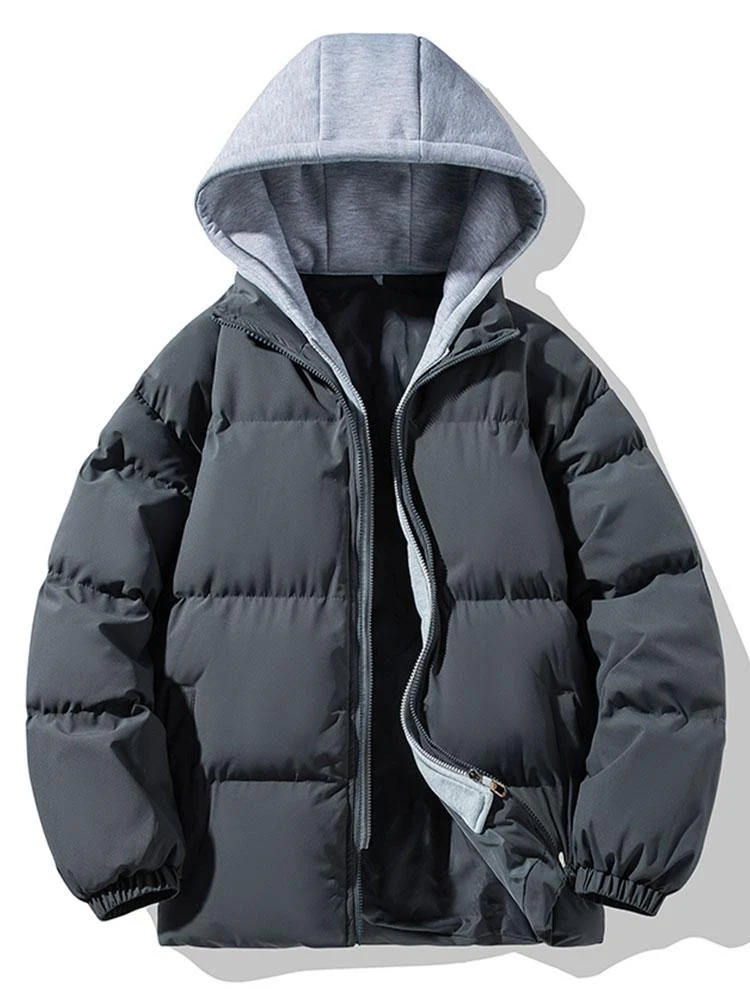 Kontrastierender abnehmbarer Kapuzen-Puffer-Mantel - Image 5