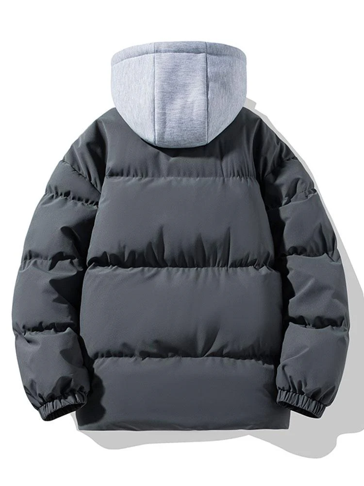 Kontrastierender abnehmbarer Kapuzen-Puffer-Mantel - Image 6