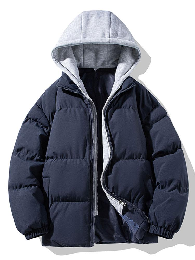 Kontrastierender abnehmbarer Kapuzen-Puffer-Mantel - Image 7