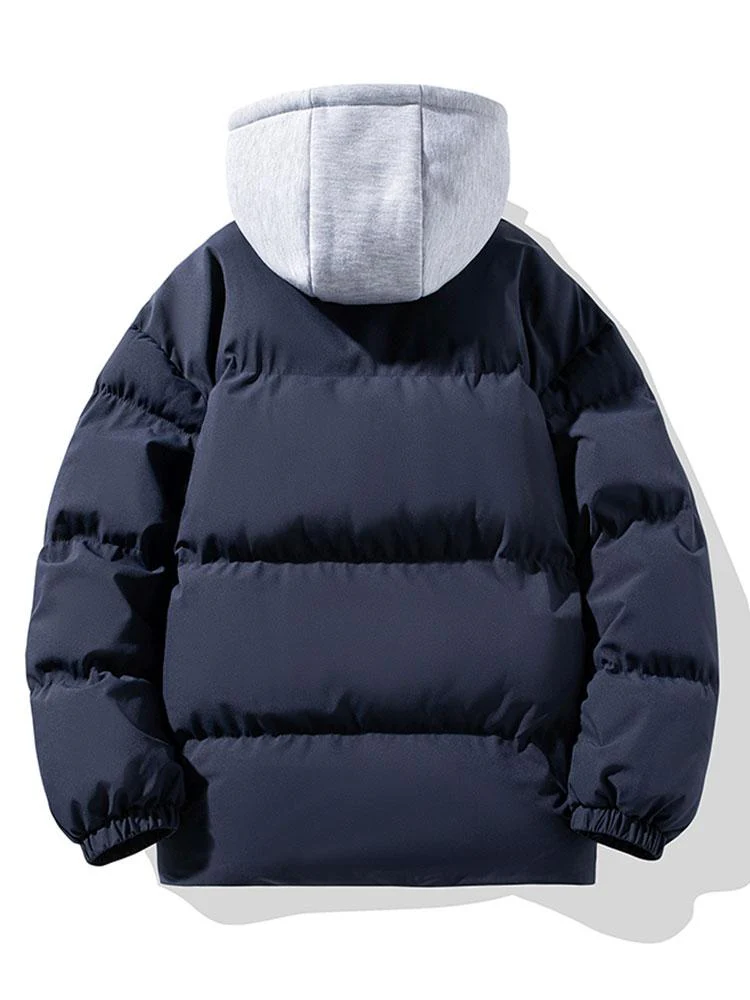 Kontrastierender abnehmbarer Kapuzen-Puffer-Mantel - Image 8