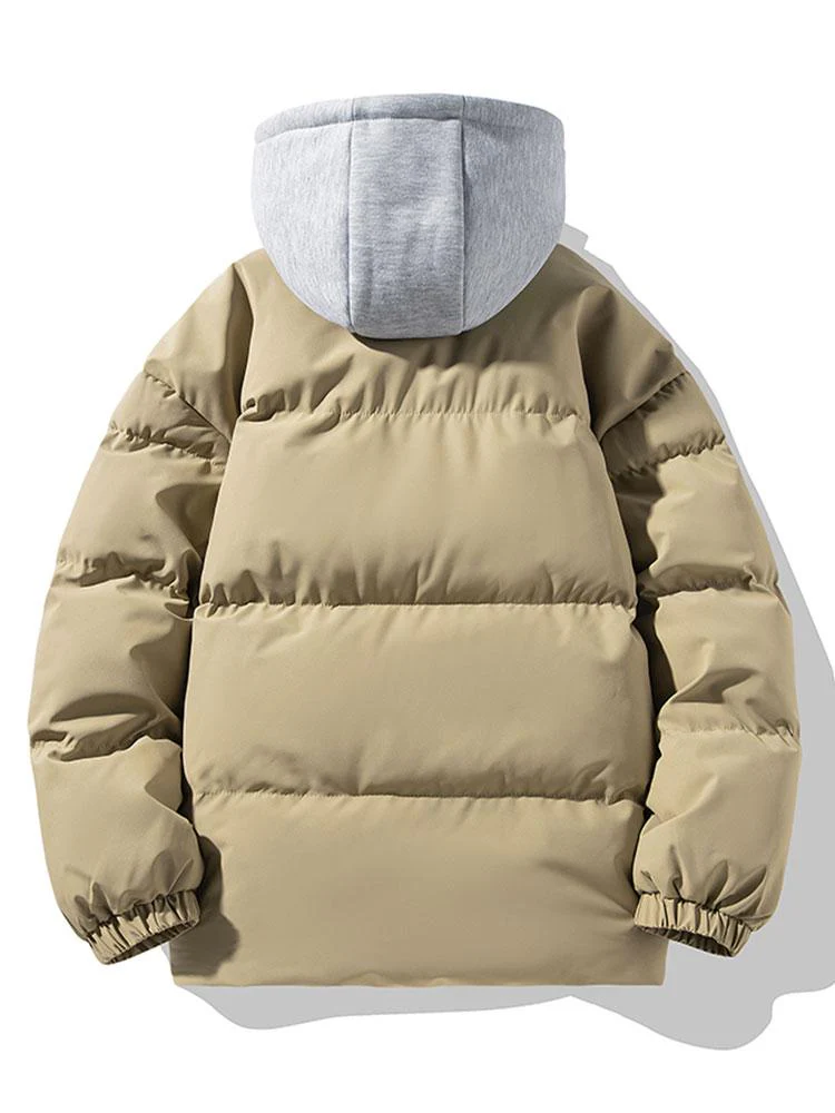 Kontrastierender abnehmbarer Kapuzen-Puffer-Mantel - Image 9