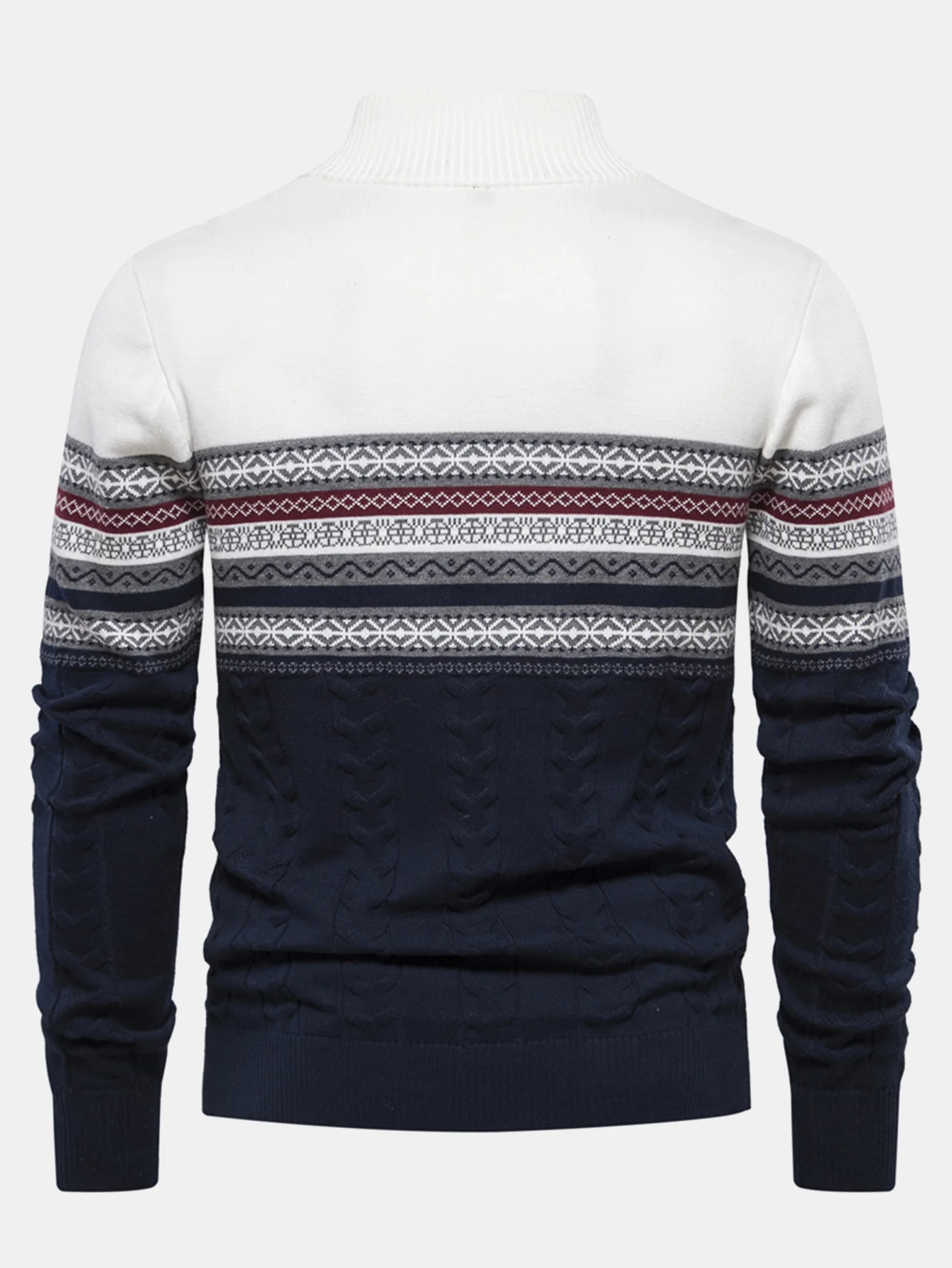 Kontrast Geometrischer Jacquard Pullover mit Viertel-Reißverschluss - Image 2