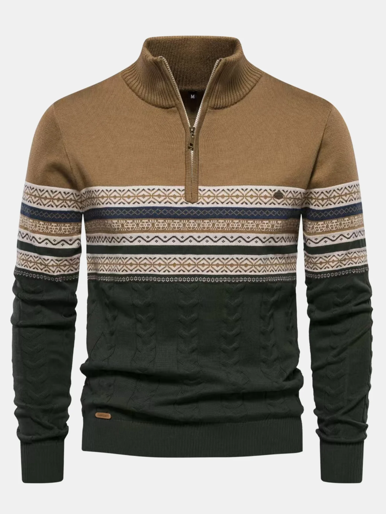 Kontrast Geometrischer Jacquard Pullover mit Viertel-Reißverschluss - Image 6